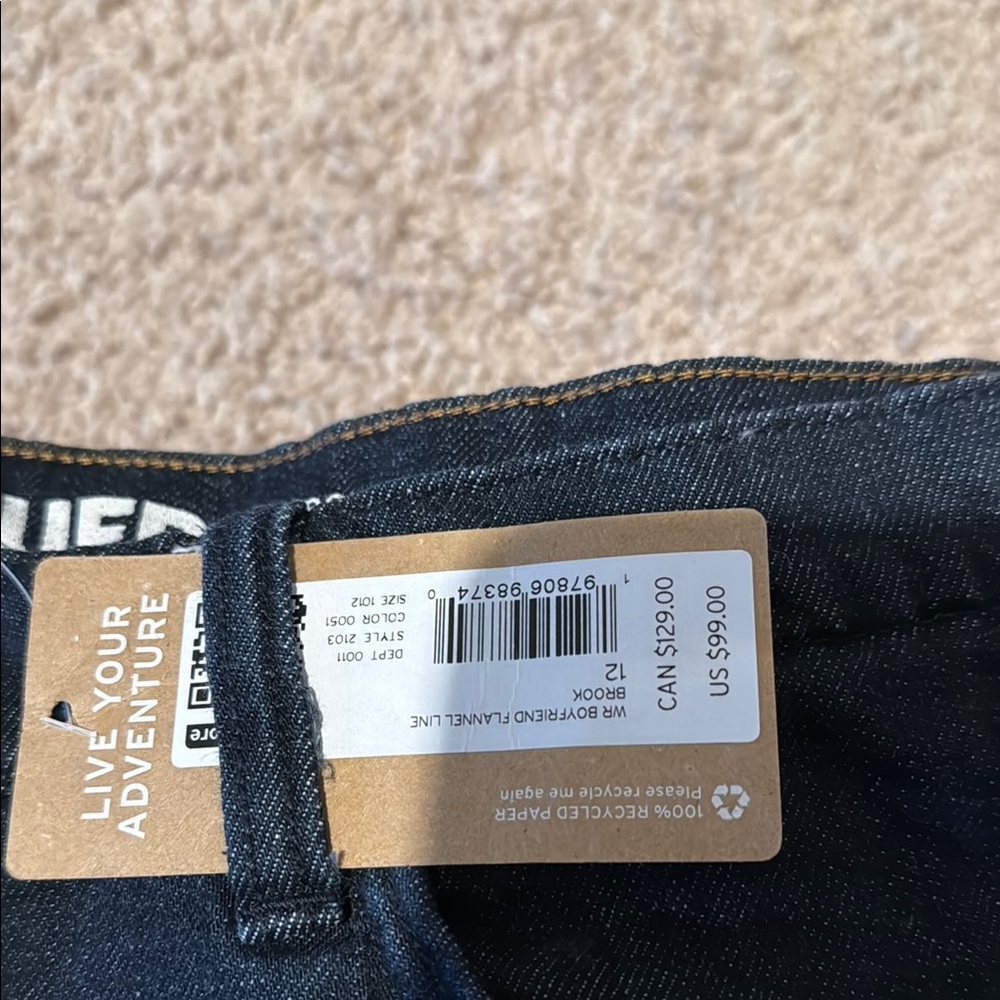 Eddie Bauer dark wash flannel lined jeans
